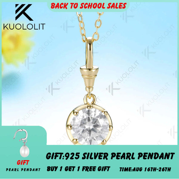 Kuololit 2CT Moissanite Custom Necklace for Women Solid 585 14K 10K Yellow Gold Engagemen Necklace for Christmas Gifts Party