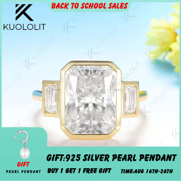 Kuololit 6CT Radiant Cut Moissanite for Women Solid 14K 10K Yellow Gold Engagement Ring for Christmas Gifts Party Anniversary