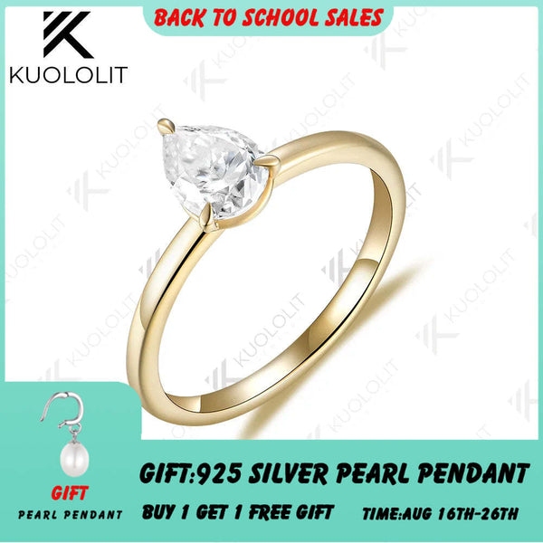Kuololit 0,8 Karat Labor-Diamantenringe für Damen, PT950 massives 14K 10K 585 Gelbgold, Birnenschliff, für Verlobung, Hochzeit, Weihnachten 