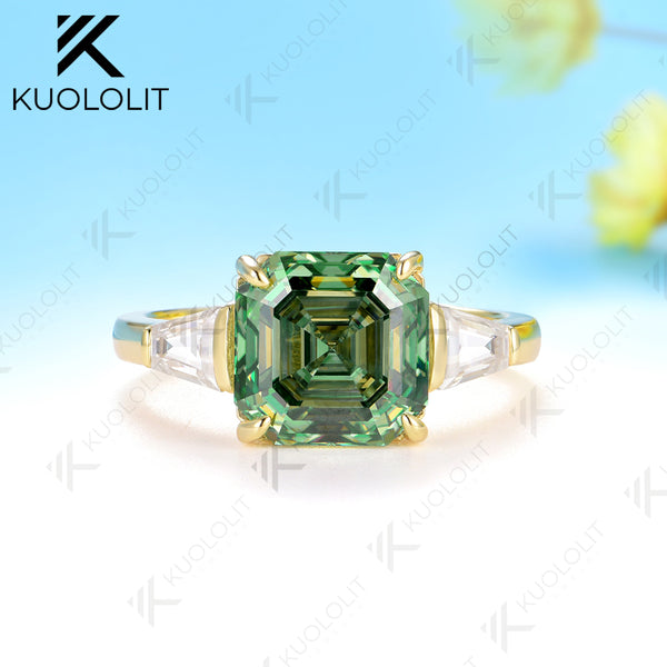 Kuololit 3.5CT Asscher Cut Cyan Moissanite Ring for Women Solid 14K 10K 585 White Gold for Engagement Wedding Christmas Gifts Party