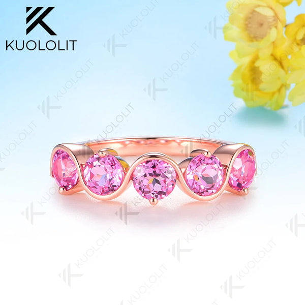 Kuololit 2CTW Lab Grown Pink Sapphire Engagement Rings for Women Solid 14K 10K 585 Rose Gold for Party Wedding Christmas Gifts
