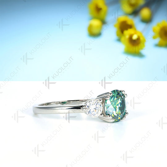 Kuololit 2CT Champagne Moissanite and 0.8ct White Moissanite Rings for Women Round Cut Solitaire Ring for Engagement Wedding