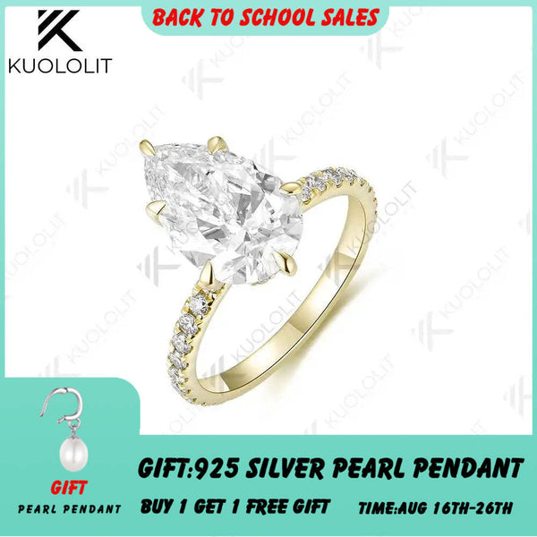 Kuololit 3CT IGI Laborgezüchtete Diamantringe für Damen, massives 18K 14K 10K 585 Gelbgold, Birnenschliff, ideal als Verlobungs- oder Weihnachtsgeschenk 
