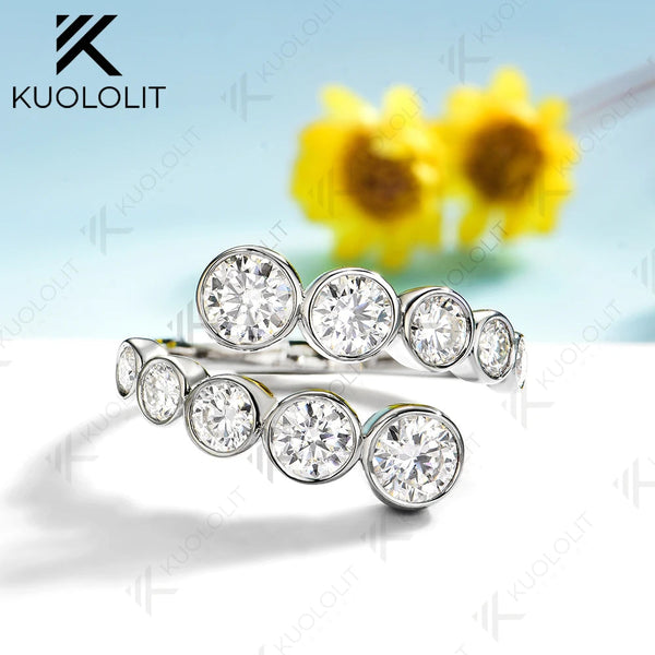 Kuololit 2.2CTW Moissanite Ring for Women Men Solid 14K 10K 585 White Gold Bezel Set Wedding Band for Anniversary Christmas Gift