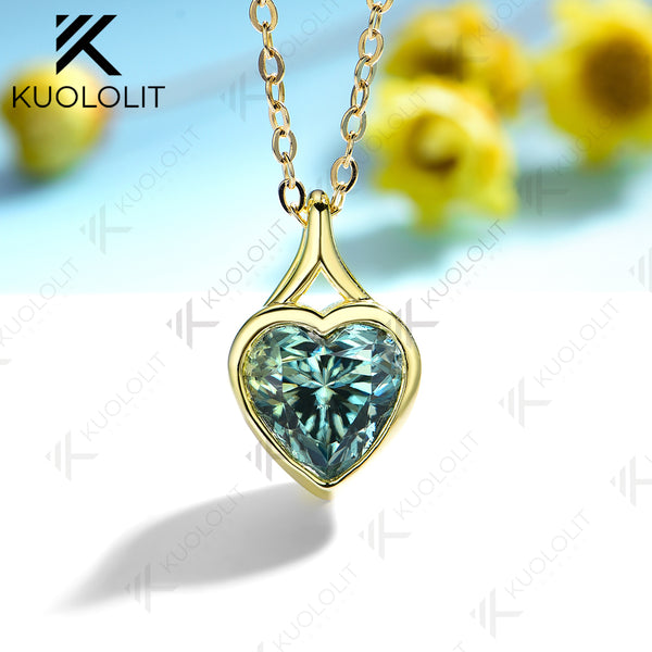Kuololit 2CT Moissanite Lab Grown Alexandrite Heart Necklace for Women Solid 14K 10K 585 Rose Gold Heart Necklace for Christmas Gifts Party