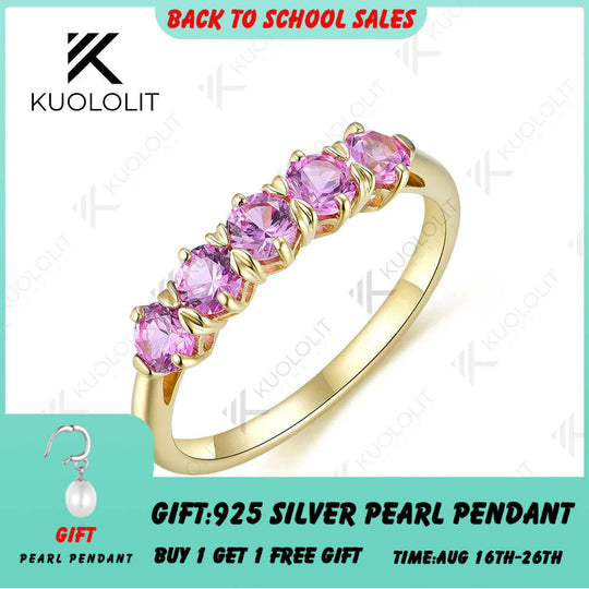Kuololit Lab Grown Pink Sapphire Band for Women Solid 18K 14K 10K Gold  Ring for Engagement Anniversary Christmas Gifts Classic