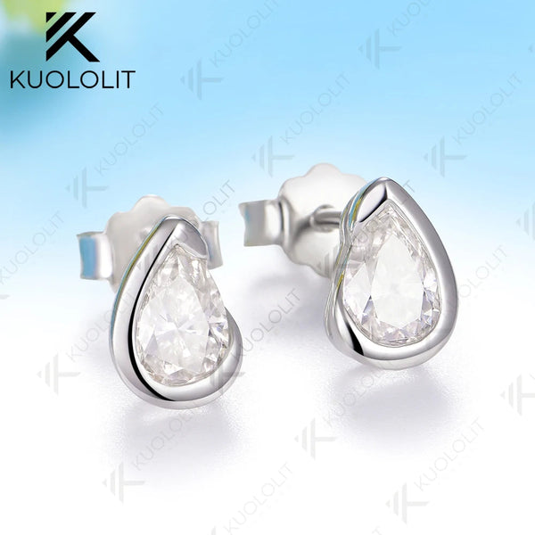 Kuololit 1CTW Moissanite Pear Cut Stud Earrings for Women Solid 10K 14K 585 Earrings for Classic Christmas Gifts Anniversary