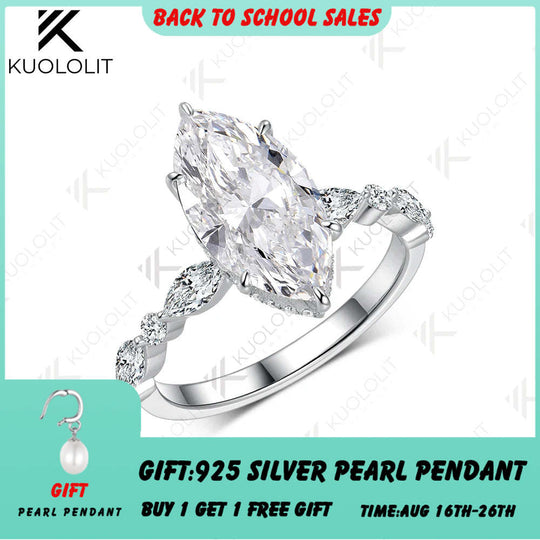 Kuololit 3CT IGI Lab Grown Diamonds Marquise Cut Engagement Ring for Women Solid 14K 10K 585 White Gold Ring for Christmas Gifts Party
