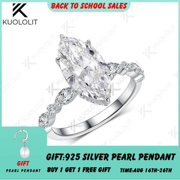 Kuololit 3CT IGI Lab Grown Diamonds Marquise Cut Engagement Ring for Women Solid 14K 10K 585 White Gold Ring for Christmas Gifts Party