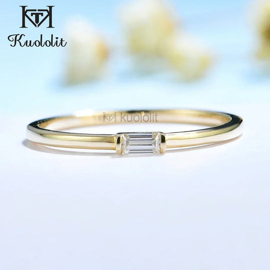 Bague Kuololit 585 en or jaune 14K ou 10K, sertie d'une moissanite taille émeraude, pour femme. Bijou de luxe idéal pour une fiançailles ou un cadeau de Noël. 