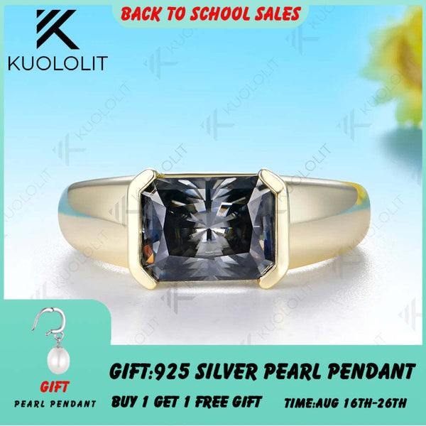 Kuololit 3CT Grey Moissanite Radiant Custom Ring for Women Solid 14K 10K 585 Yellow Gold Engagement Ring for Christmas Gifts