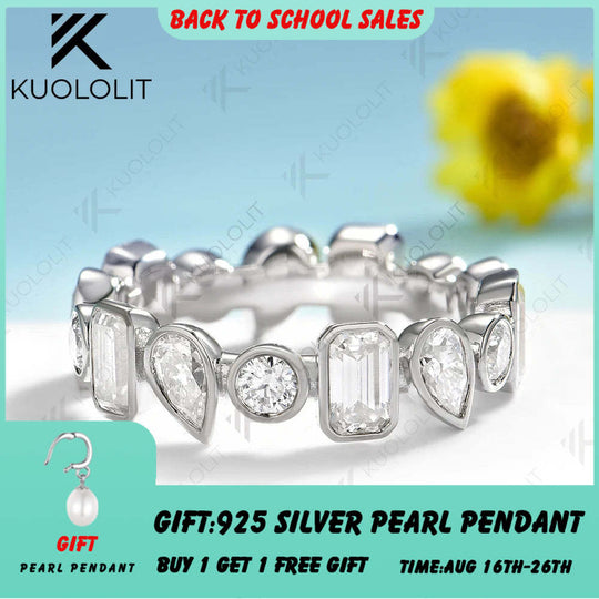Kuololit 4.25CTW Emerald Pear Round Cut Moissanite Ring for Women Solid14K 10K 585 White Gold Emerald Wedding Band for Christmas