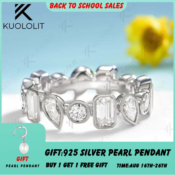 Kuololit 4.25CTW Emerald Pear Round Cut Moissanite Ring for Women Solid14K 10K 585 White Gold Emerald Wedding Band for Christmas