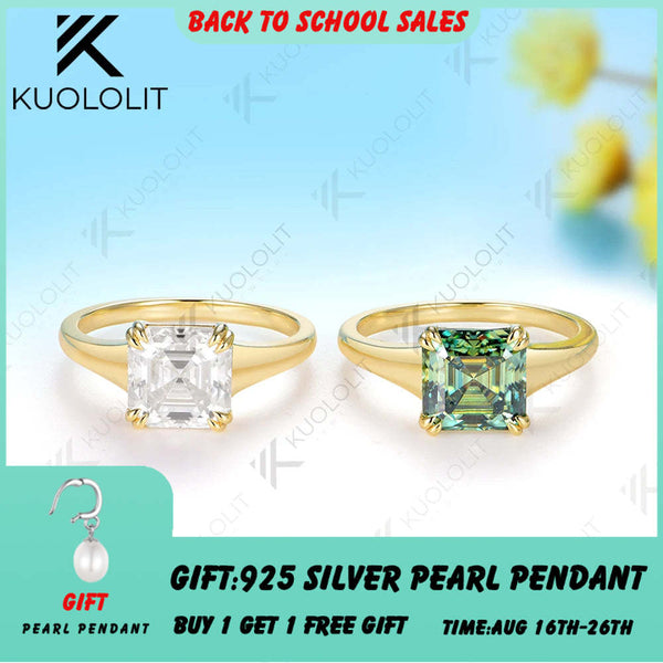 Kuololit 2.5CT Asscher Cut Moissanite Custom Ring for Women Solid 14K 10K 585 Yellow Gold for Engagement Wedding Christmas Gifts