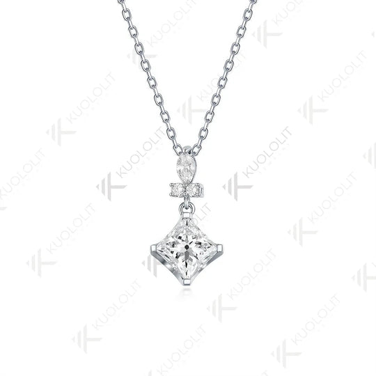 Kuololit IGI 1CT Lab Grown Diamond Necklace for Women Solid 10K 14K 18KGold Princess Pendant with Chain for Engagement Christmas