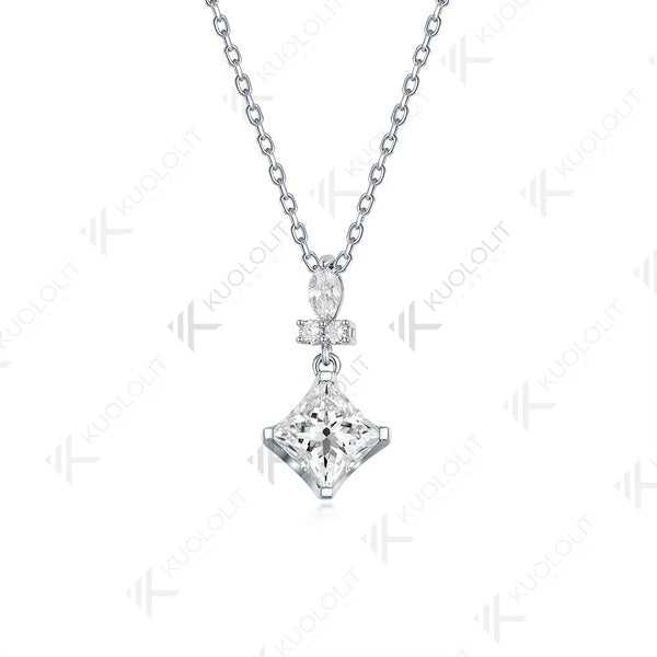 Kuololit IGI 1CT Lab Grown Diamond Necklace for Women Solid 10K 14K 18KGold Princess Pendant with Chain for Engagement Christmas
