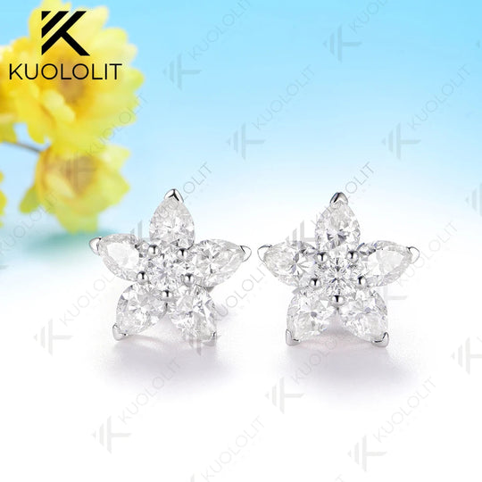 Kuololit 3.1CTW Moissanite Stud Earrings for Women Solid 14K 10K 585 Gold Star Earrings for Christmas Gifts Party Anniversary