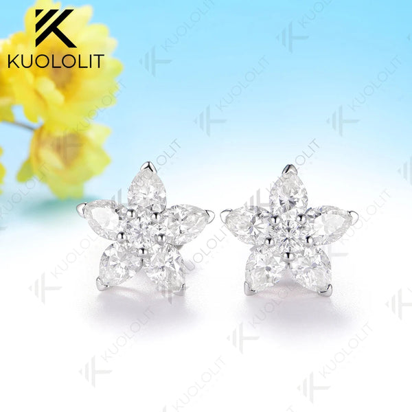Kuololit 3.1CTW Moissanite Stud Earrings for Women Solid 14K 10K 585 Gold Star Earrings for Christmas Gifts Party Anniversary
