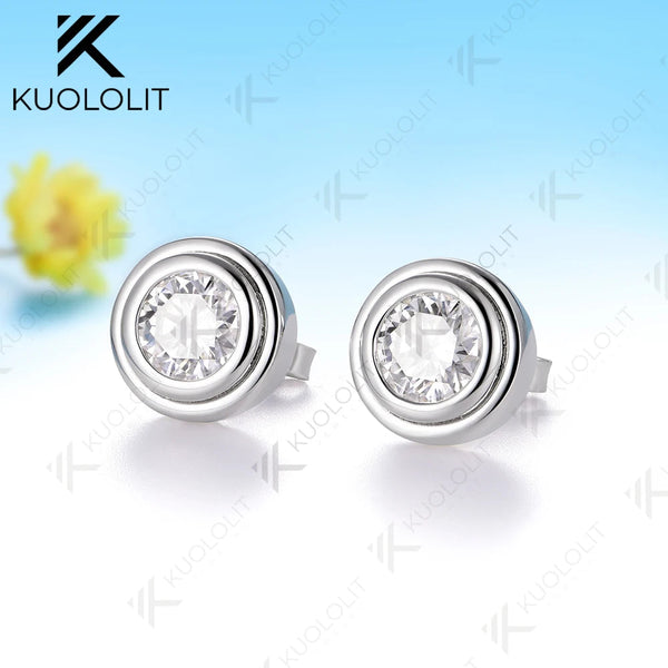 Kuololit 2CTW Moissanite Custom Stud Earrings 14k 10k Solid Gold 925 Silver Stud Earrings Round Cut for Christmas Party Gifts