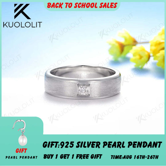 Kuololit 0,3 Karat Moissanit-Ring für Damen und Herren, massives 14- oder 10-karätiges Gold, Prinzessschliff, gebürstetes Band, ideal als Hochzeits-, Verlobungs- oder Weihnachtsgeschenk. 