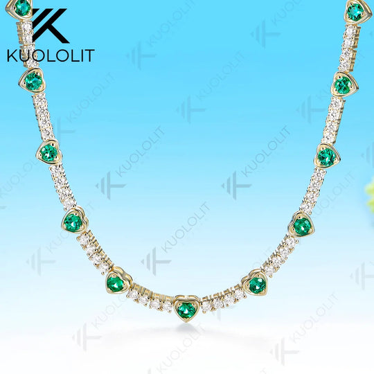 Kuololit 3.5CTW Lab Grown Emerald Moissanite Custom Necklace for Women Solid 585 14K 10K Yellow Gold Necklace for Christmas Gift