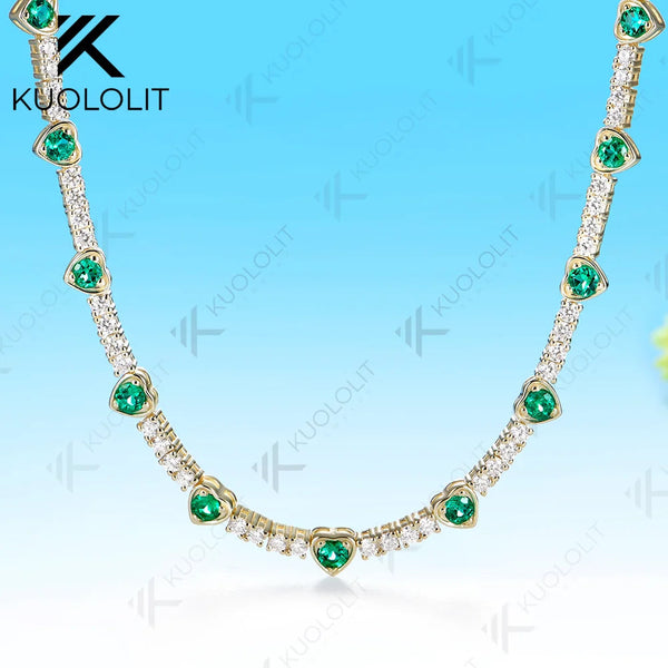 Kuololit 3.5CTW Lab Grown Emerald Moissanite Custom Necklace for Women Solid 585 14K 10K Yellow Gold Necklace for Christmas Gift