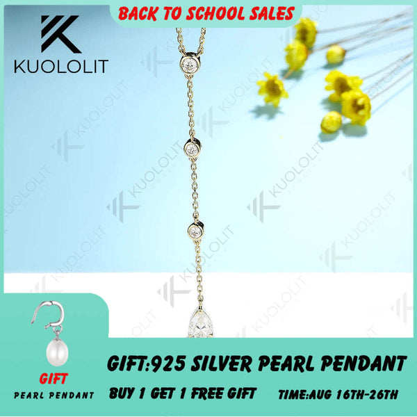 Kuololit 0.9CTW Moissanite Necklaces for Women Men Solid 585 14K 10K Gold 925 Silver Pear Chain for Engagement Party Christmas