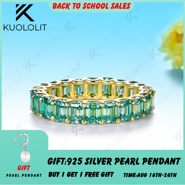 Kuololit 6.6CTW Cyan Moissanite Custom Ring for Women Solid 14K 10K 585 Yellow Gold Full Eternity Wedding Band for Christmas