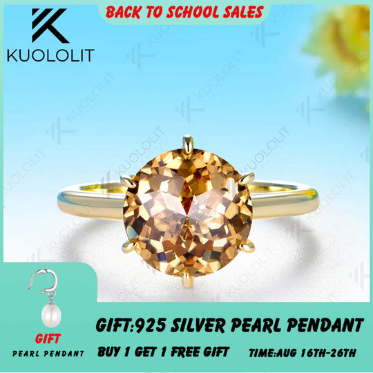 Kuololit 4CT Jubilee Cut Champagne Moissanite Custom Ring for Women Solid 14K 10K 585 Yellow Gold for Christmas Engagement Gifts