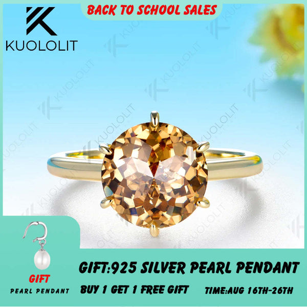 Kuololit 4CT Jubilee Cut Champagne Moissanite Custom Ring for Women Solid 14K 10K 585 Yellow Gold for Christmas Engagement Gifts