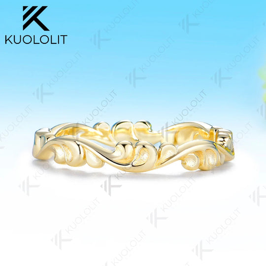 Kuololit Waves Bare Ring for Women Solid 585 14K 10K Gold Ring for Anniversary Engagement Gifts Party Christmas Jewelry Simple