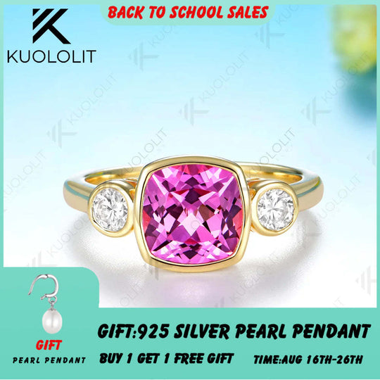 Kuololit 2.5CT Lab Grown Pink Sapphire Custom Ring for Women Solid 14K10K 585 Yellow Gold Engagement Ring for Christmas Gift