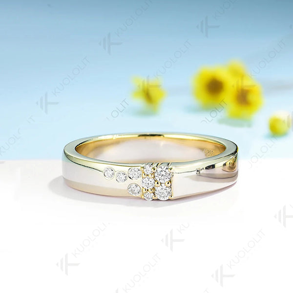 Kuololit 0,17 Karat Labor-Diamant breiter Ring für Damen und Herren, massives 10K/14K Gold 925, runder Schliff, perfektes Geschenk zur Hochzeit oder zu Weihnachten 