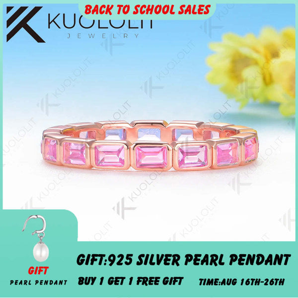 Kuololit 2.4CTW Lab Grown Pink Sapphire Ring for Women Solid 14K 10K 585 Rose Gold Bezel Wedding Band Ring for Christmas Gifts