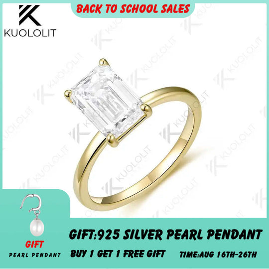 Kuololit 3CT IGI  Lab Grown Diamonds Emerald Cut Ring for Women Solid 18K 14K 10K Yellow Gold Engagement Ring for Christmas Gift