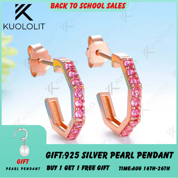 Kuololit 0.4CTW Lab Pink Sapphire Custom Stud Earrings for Women Solid 14K 10K Rose Gold Stud Earrings for Christmas Gifts Party