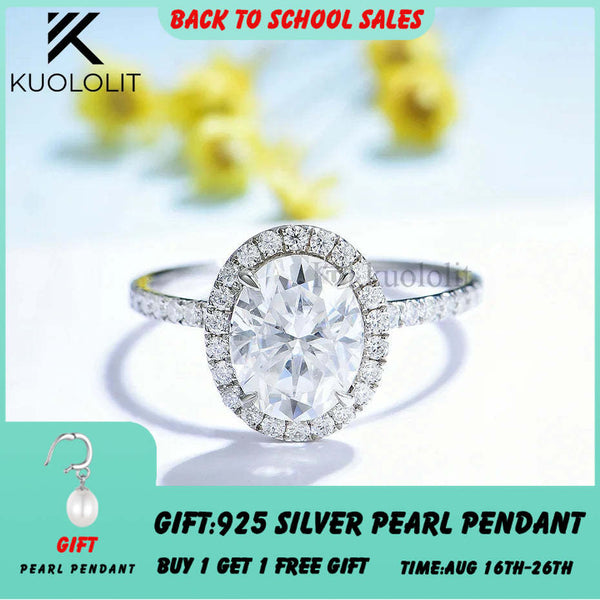 Kuololit 3CT Oval Cut Moissanite 18K 14K 10K 585 White Gold Ring for Women 8*10mm Solitaire D/VVS Luxury Ring for Engagement