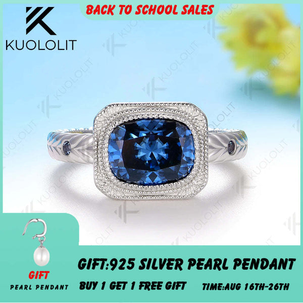 Kuololit 2.5CT Cushion Cut Blue Moissanite Ring for Women Solid 14K 10K 585 White Gold Engagement Ring for Christmas Gifts Party