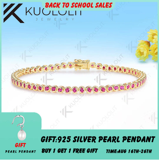 Kuololit Lab Grown Ruby Emerald Sapphire Moissanite Round 2.0MM Bracelet for Women Solid 14K 10K 585 Round D VVS1 Bracelet for Christmas