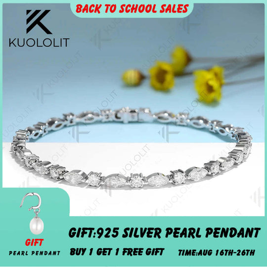 Kuololit 6.8CTW MoissaniteTennis Bracelet for Women Solid 18K 14K 10K 585 Yellow Gold D VS1 Diamond Bracelet for Christmas Gifts