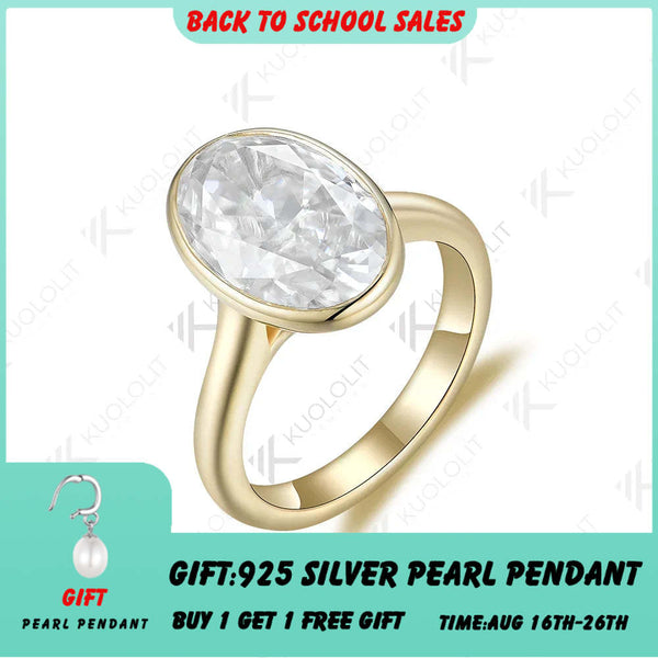 Kuololit 5CT Crushed Ice Oval Moissanite Rings for Women PT950 Solid 14K 10K 585 Yellow Gold for Engagement Wedding Christmas