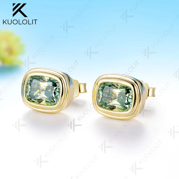 Kuololit 3CTW Cyan Moissanite Custom Stud Earrings for Women Solid 14K 10K 585 Yellow Gold Stud Earrings for Party Christmas