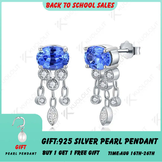 Kuololit 3.7ctw Lab Grown Blue Sapphire Wiht Moissanite  Stud Earrings for Women Solid 14K 10K 585 Gold  Earrings for Christmas