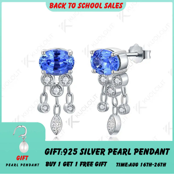 Kuololit Ohrstecker mit 3,7 ct im Labor gezüchtetem blauem Saphir und Moissanit für Damen, aus massivem 14K-, 10K- und 585er-Gold – das perfekte Weihnachtsgeschenk 