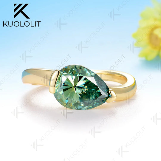 Kuololit 3.5CT Cyan Moissanite Ring for Women Solid 14K 10K 585 Yellow Gold Engagement Ring for Anniversary Christmas Gift Party