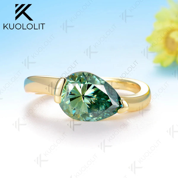 Kuololit 3.5CT Cyan Moissanite Ring for Women Solid 14K 10K 585 Yellow Gold Engagement Ring for Anniversary Christmas Gift Party