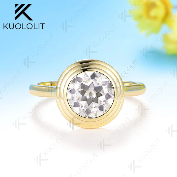 Kuololit 2CT OEC Moissanite Engagement Ring for Women Solid 10K 14K 585 Yellow Gold Ring for Christmas Gift Party Jewelry