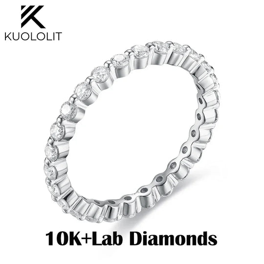 Kuololit Lab Diamonds Bubble Ring 750 18K Gold Ring for Women D/VVS Diamond  Matching Full Eternity Wedding Band Engagement Gift