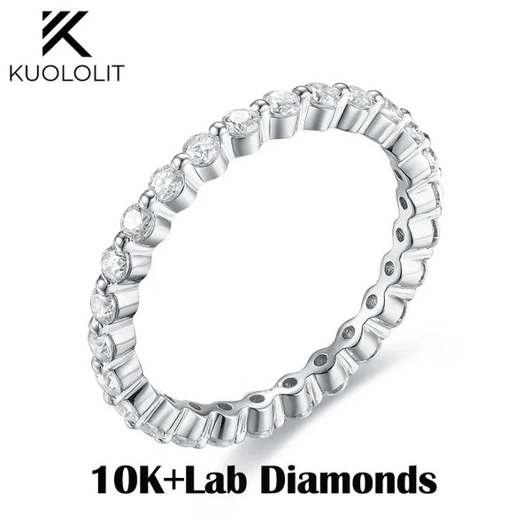 Kuololit Lab Diamonds Bubble Ring 750 18K Gold Ring for Women D/VVS Diamond  Matching Full Eternity Wedding Band Engagement Gift