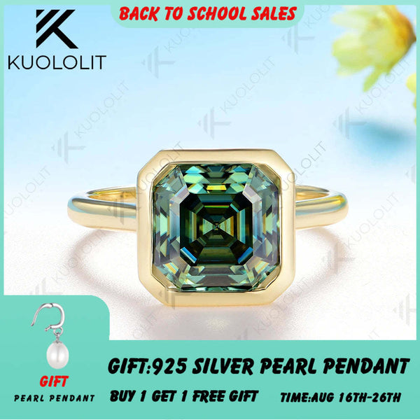 Kuololit 3.5CT Asscher Cut Cyan Moissanite for Women Solid 14K 10K 585 Yellow Gold for Engagement Wedding Christmas Gifts Party